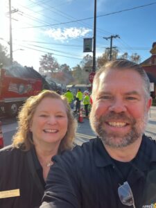 Denise Beaver, Acting Director, CCDED and Stan Whitman, Operations Manger, CC Workforce Development, start their business visits in downtown Sykesville. Friday, Oct. 27th.