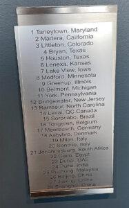 Image of a sign at Evapco listing their facilities worldwide.