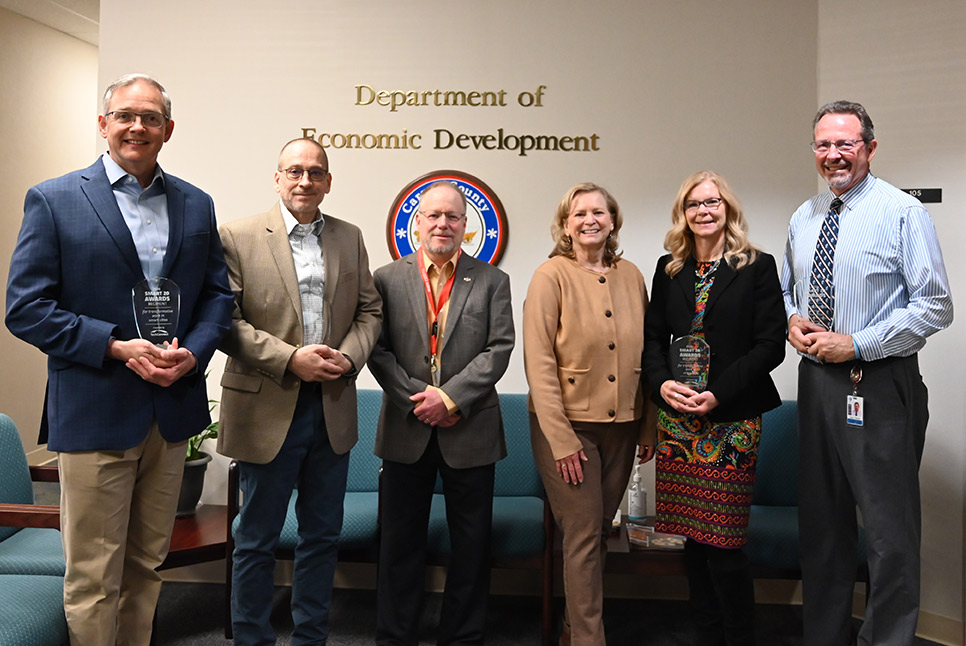 Pictured (L to R) Brian Holsonbake, Chairman, Skyline Technology Solutions; Bob Kuntz, Director of Operations & Innovation, Carroll County Public Library; Jay Uebel, Broadband Manager. Carroll County Government; Denise Beaver, CEcD, Director, Economic Development; Patti Davis, VP - Administrative Services, Carroll Community College and Gary Davis, CIO, Carroll County Public Schools
